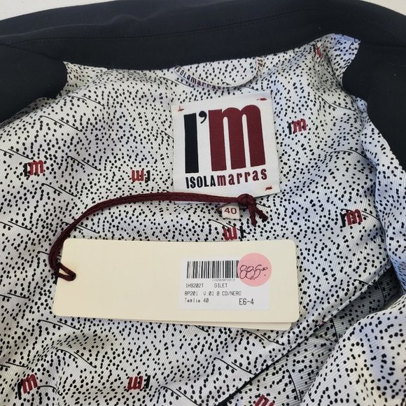 Isola Marras Vest Belted Open Black & White Blouse Top Elegant Gilet Italy 40/8 - Picture 6 of 6